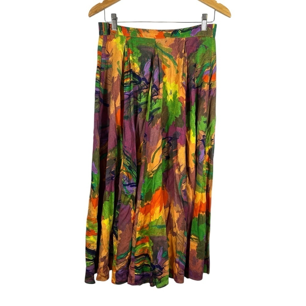 Bonnie Boynton Vintage Artsy Pleated Colorful Midi Skirt Small